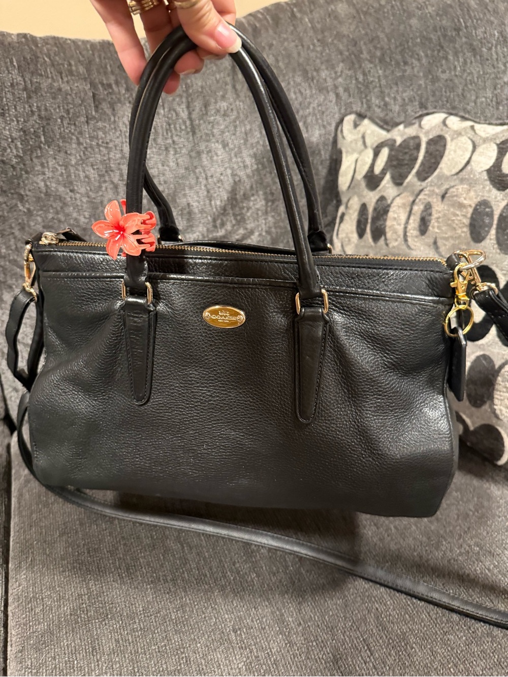 Coach Black Pebbled Leather Satchel with Shoulder Strap